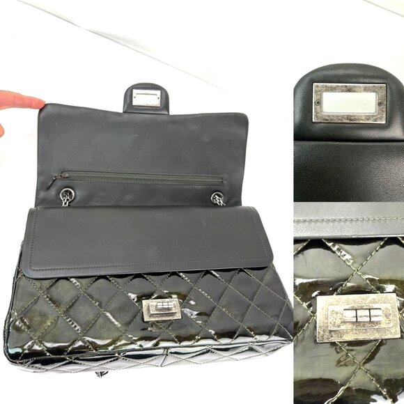 Chanel 2.55 Reissue Double Flap Iridescent Dark Green Patent Leather Bag - Picture 3 of 13